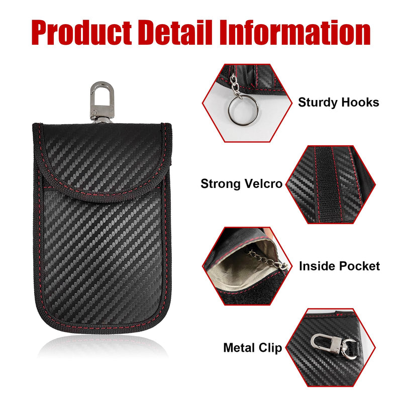 Kewucn 2 Pack Faraday Bag for Key Fob, RFID Signal Blocking Key Fob Protector and Anti-Hacking Faraday Cage, Carbon Fiber Anti-Theft Car Keys Faraday Pouch, Premium Car Key Safe Protector (Small) Small (3.15×5.12 inches)