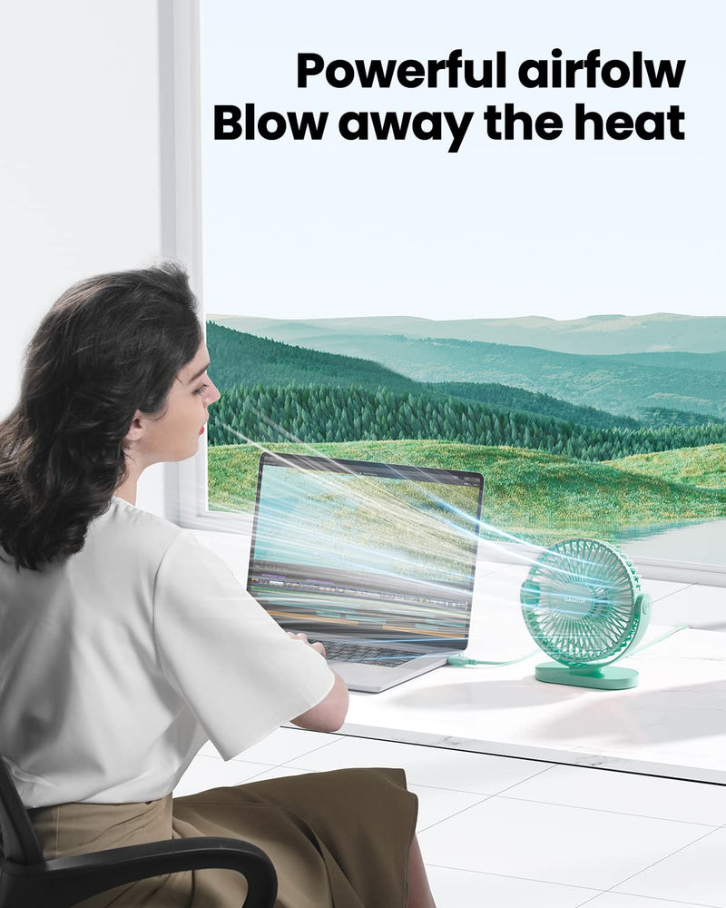Gaiatop USB Desk Fan, 3 Speeds Powerful Portable Fan, 5.5 Inch Quiet Cooling Mini Fan, 90° Rotate Small Table Fan with 5ft Cable Personal Fan for Desktop Home Office Travel Green