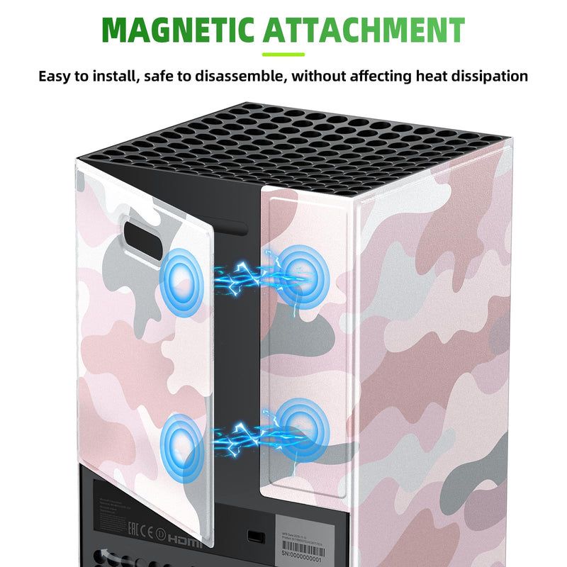 Magnetic Smart Wraps for Xbox Series X Console, Full Protection Protective Cover Case for Xbox Series X Accessories with Premium PU Leather and Soft Inner Lining - Pink Camo