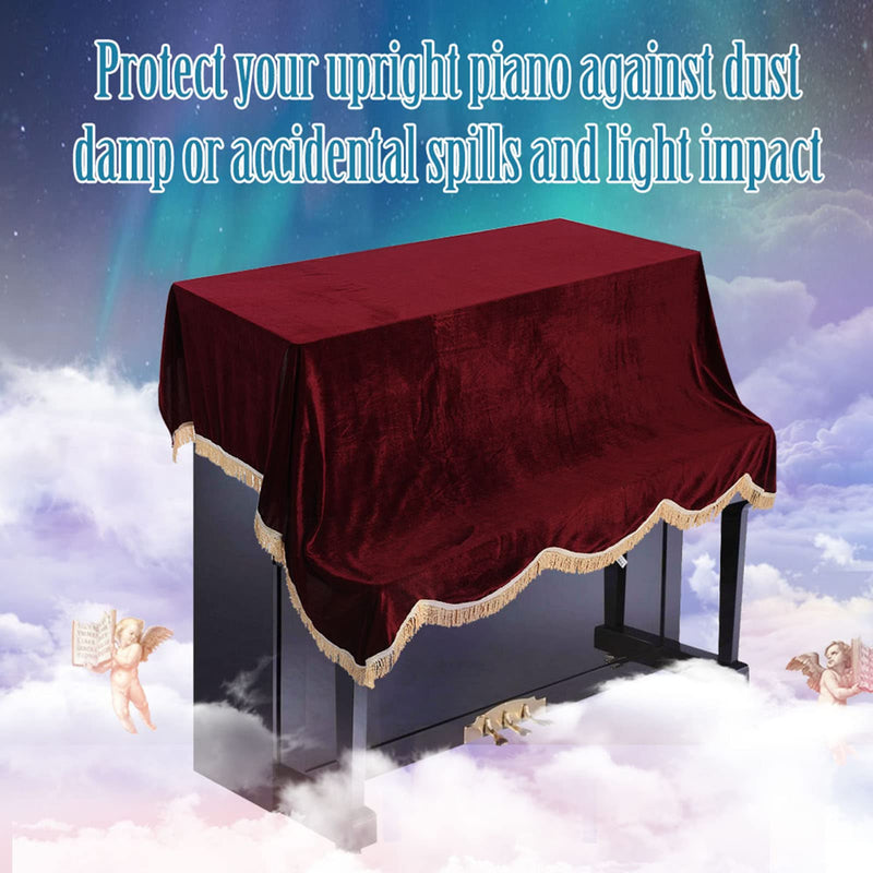 Oumefar 200 x 150cm Piano Cover, Upright Piano Covers with Tassels Edge, Protective Cover Pleuche Cloth Accessory (Red) Red