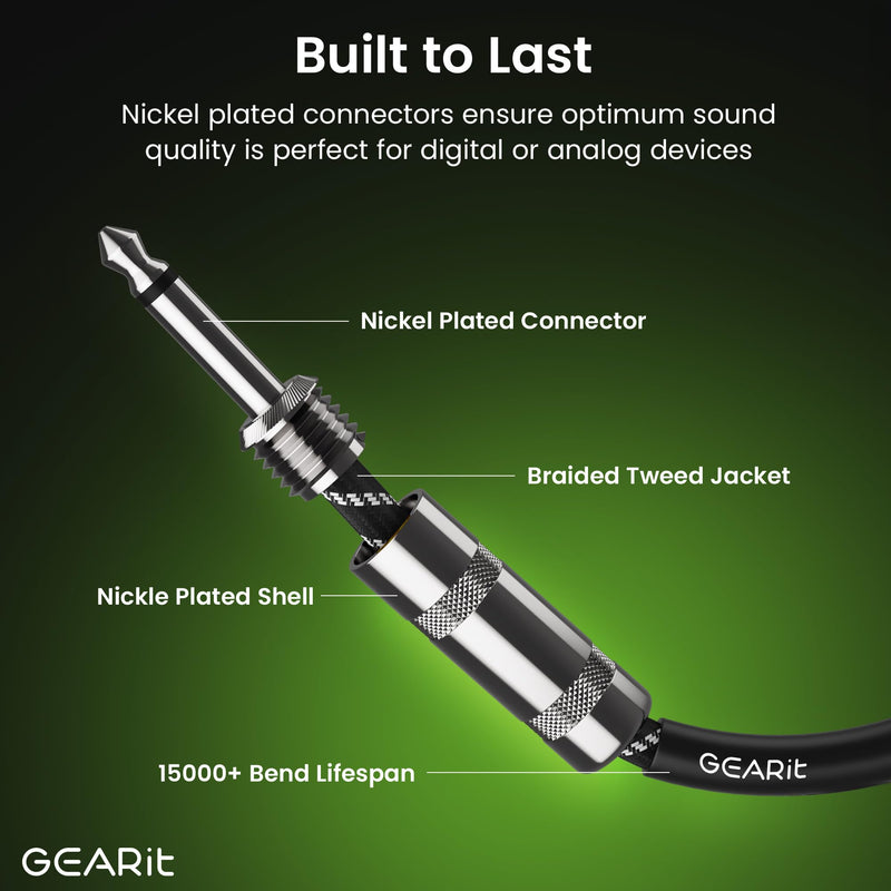 GEARit Audio Instrument Cable (25ft) 1/4 Inch to 1/4 inch Straight Male to Male for AMP Cord, Bass and Electric Guitar - Black/White 25 Feet