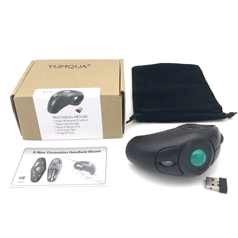 YUMQUA Wireless Trackball Mouse, Finger Handheld Mouse with Laser Pointer | Ergonomic 2.4GHz Thumb Mouse for Right or Left Hand, for Laptop PC Mac Chromebooks, Precise and Smooth Tracking, Plug & Play