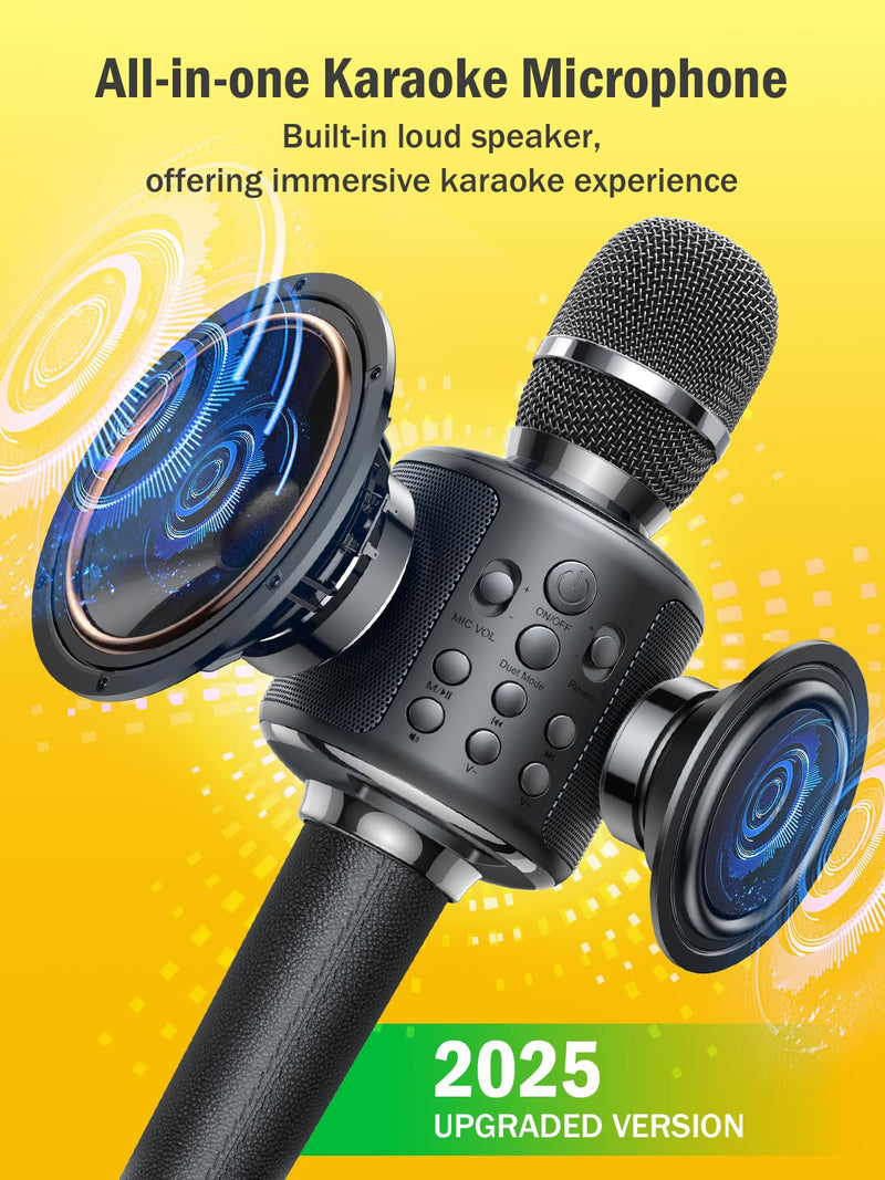 Wireless Bluetooth Karaoke Microphone, Built-in Loud Speaker for 10H Playback, Add Reverb/Duet Mode/Earbuds Monitoring, Portable Karaoke Machine for Entertainment & Singing Practice (Gray) Gray