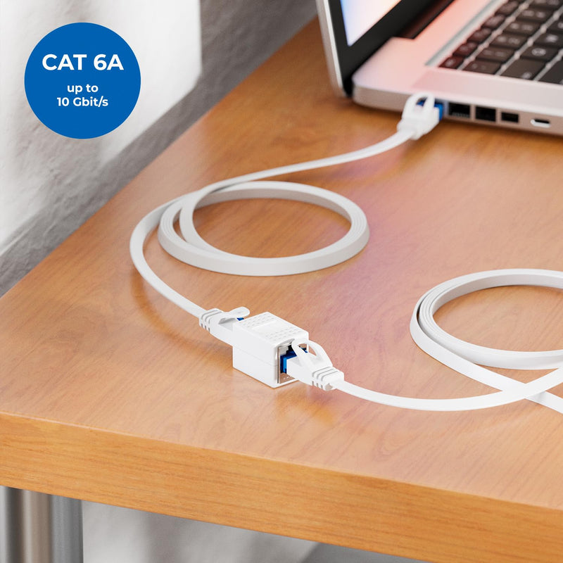 deleyCON LAN Cable Extension RJ45 Coupling (10 Gbit/s) Connector for Cat8/Cat7/Cat6/Cat5 Ethernet Cable Patch Cable Network Adapter 10 Gigabit POE - Pack of 2 - White 2 Stück