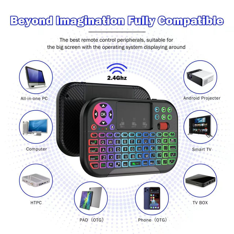 2.4G USB Dongle Mini Keyboard Mouse Combo RGB Backlit Touch Scroll Remote for Samsung LG Sony TCL Smart TV Fire Stick Roku Apple TV Windows Laptop iPad Android Box HTPC Bluetooth Supported Black