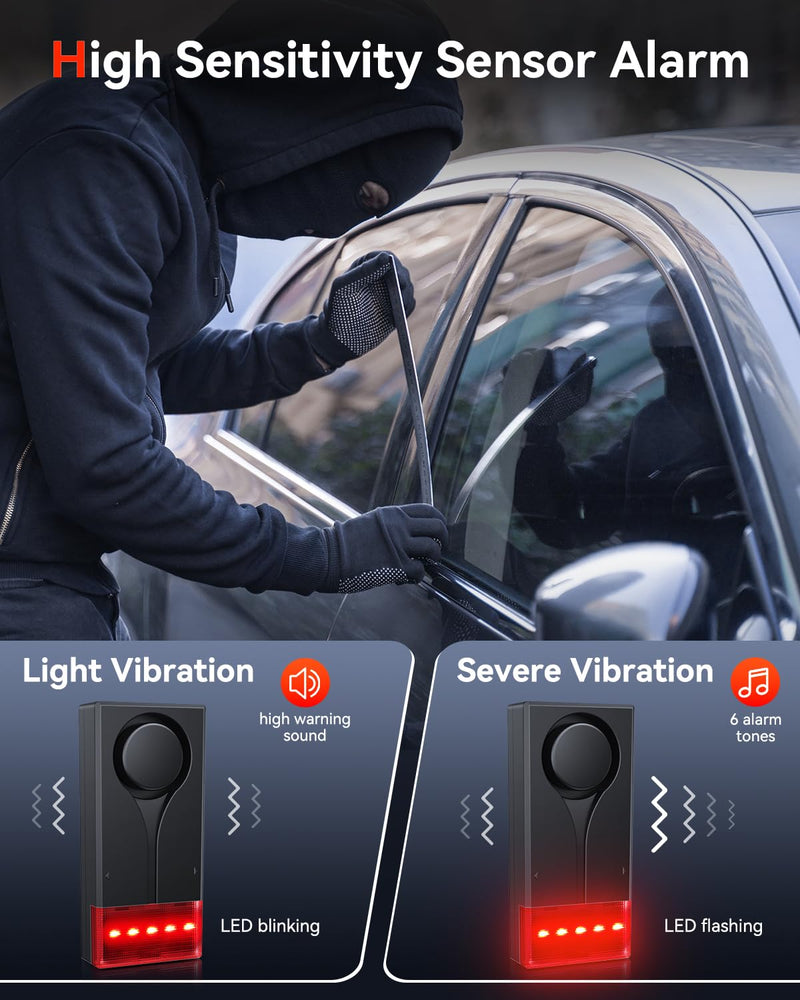 [AUSTRALIA] - Car Anti-Theft Vibration Alarm, ELECTOP 108dB Car Vibration Sound & Light Alarm, Wireless Remote Vibration Sensor Car Alarm Vehicle Security Alarm System Automotive Warning Interior Safety Red Light 