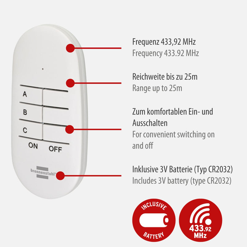 Brennenstuhl Comfort-Line Mini 3+1 Remote Control Socket Set of 3 (Indoor Use with Handheld Transmitter and Increased Touch Protection) White 3 Mini-Funksteckdosen 3 mini radio sockets Single