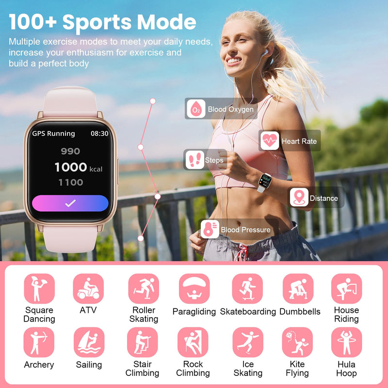 Smartwatch for Women, 1.83” Fitness Watch with Blood Pressure, Calls/Messages, Female Cycle Tracking, Heart Rate & Sleep Monitor, IP68 Waterproof for Android & iPhone (Rose Gold) Rose Gold