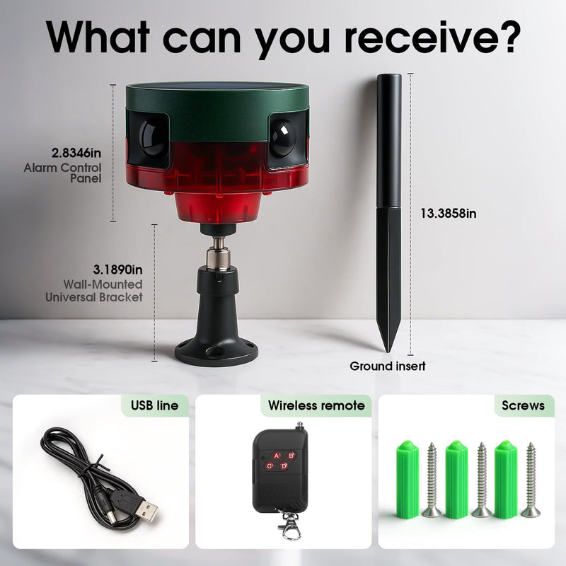 [AUSTRALIA] - Solar Outdoor Motion Sensor Alarm, 130dB Dog Barking & Gunshot Sound, 13 Sounds, Strobe Light, Support Recording & Volume Control, Keeps Unwanted Animals Away from Yard, Garden, or Farm 
