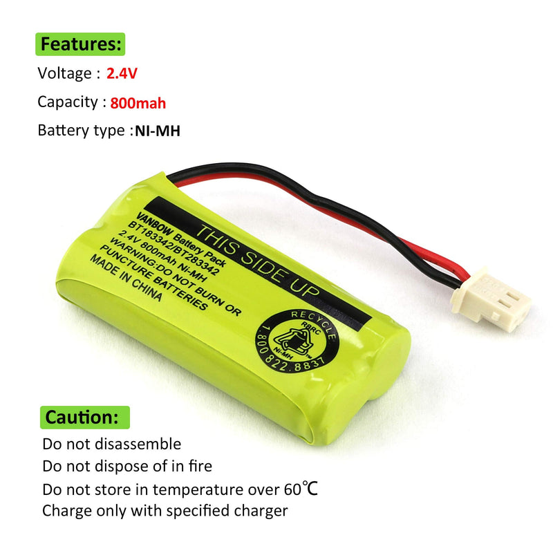 BT183342/BT283342 2.4V 800mAh Ni-MH Battery Compatible with AT&T VTech Cordless Phone Batteries BT166342/BT266342 BT162342/BT262342 CS6709 CS6609 CS6509 CS6409 EL52100 EL50003 (Pack 3) Pack 3