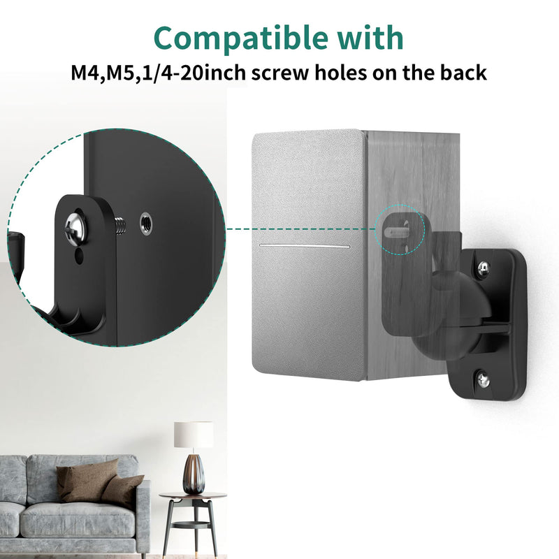 [AUSTRALIA] - HomeMount Speaker Wall Mount Brackets - Surround Speaker Wall Mounts Kit, Bookshelf Speaker Wall Screws Mounts, Hold up to 8 lbs, 2 Pack, Black 2P-Black 