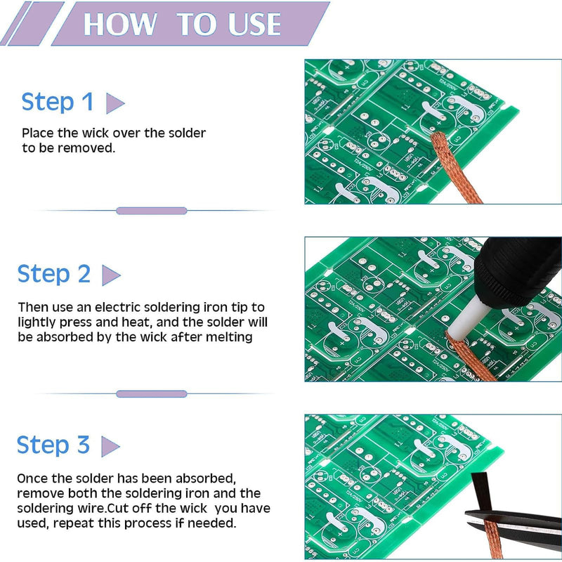 Yuannee Desoldering Wire, 4 Pieces Soldering Braid Copper Desoldering Wire Desoldering Wire with Flux Soldering Strips High Thermal Conductivity Soldering Wire Tin Desoldering Wire for PCB Repairs - 2