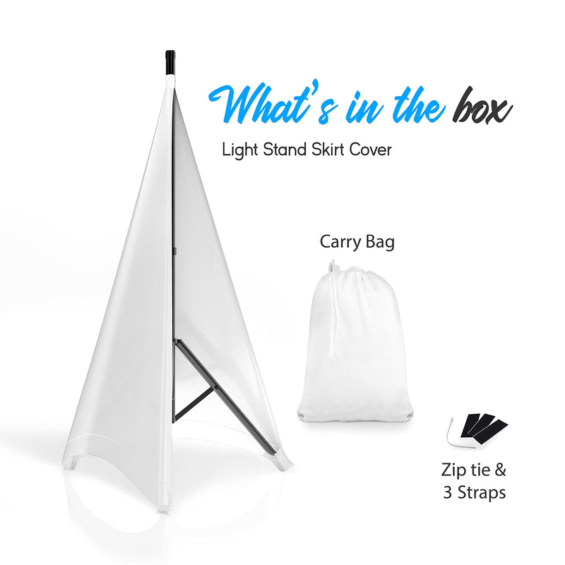 Universal Tripod Scrim-Double Sided DJ Speaker/Light Skirt Cover w/Velcro Straps, Bag, Made from Stretchable Lycra Spandex, Fit Stands Up to 75” x 43 PSCRIMW2 (White) White 2-Sided