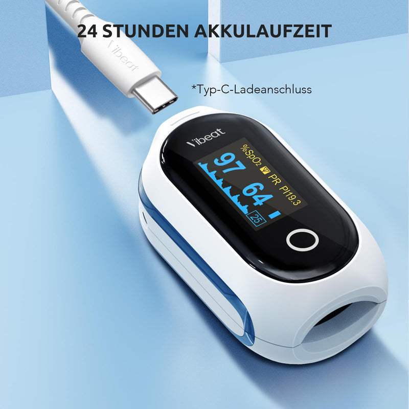 Vibeat Bluetooth Pulse Oximeter with 12 Offline Data, Rechargeable Oxygen Saturation Meter Finger, Continuous Monitoring, Pulse Oximeter, Finger Oximeter, Convenient Heart Rate Monitor with App