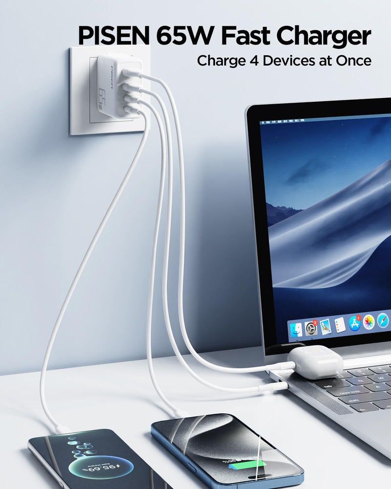 65W USB C Charger - USB C Fast Charger Block with 4FT Type C to C Cable, GaN Charger PPS 4-Port Fast Compact Foldable, USB Wall Charger for MacBook Pro/Air, iPad Pro, Galaxy S23, iPhone Series