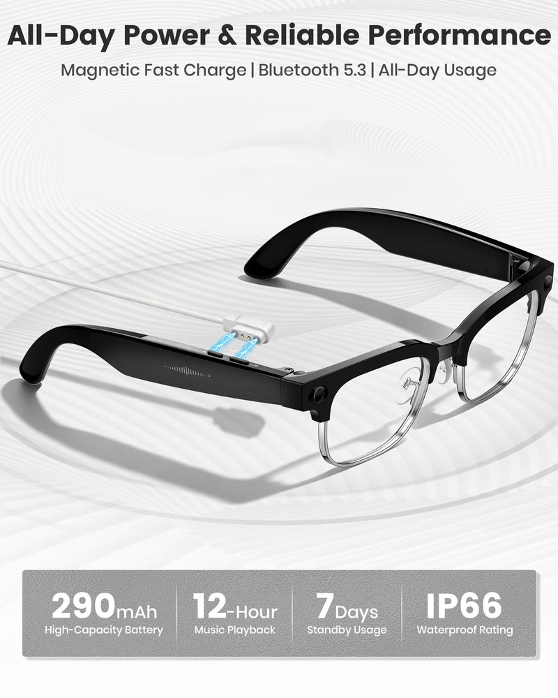AI Smart Glasses with Camera, Anti-Shake Video & Photo Capture | Open-Ear Music & Calls, Touch Control, Voice Assistant, Real-Time Translation, Auto Photochromic UV400 PC Lenses