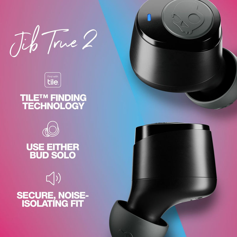 Skullcandy Jib True 2 Wireless In-Ear Bluetooth Earbuds - True Black | Bluetooth Headphones, 33 Hours Battery with Charging Case, Noise Isolating Fit, Sweat and Water Resistant, Microphone