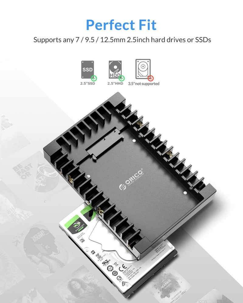 ORICO 2.5 SSD SATA to 3.5 Hard Drive Adapter Internal Drive Bay Converter Mounting Bracket Caddy Tray for 7 / 9.5 / 12.5mm 2.5 inch HDD / SSD with SATA III Interface(1125SS)