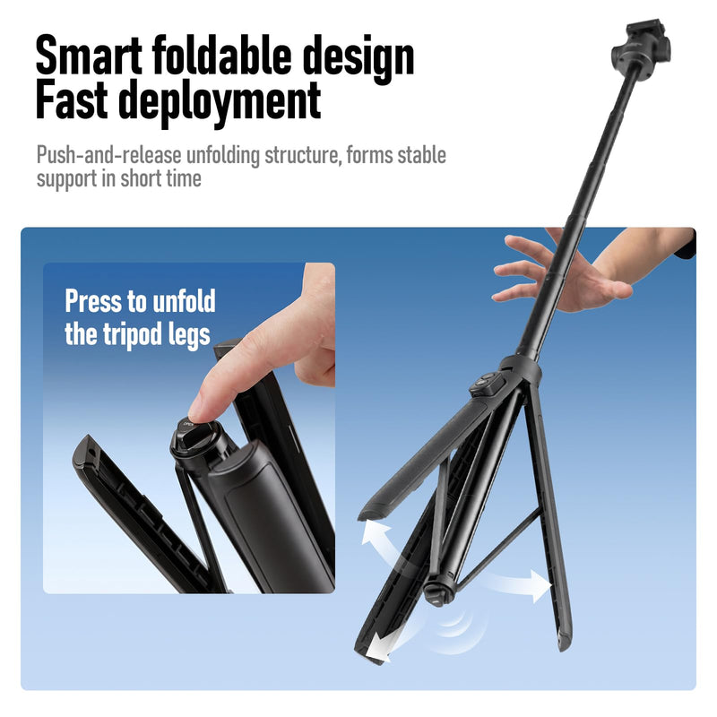 Ambitful Bluetooth Tripod Selfie Stick, Magnetic Mount for Insta360（IT07B | For Insta360 Ace Pro/X5/X4 ,2-in-1 13.3''-55.1'' selfie stick and tripod, Bluetooth remote 360 ball head, 1.5kg load IT07B