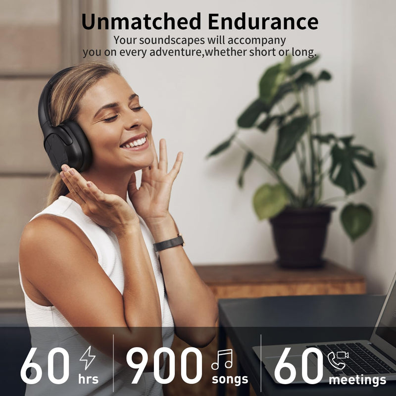 Active Noise Cancelling Headphones, Wireless Over-Ear Bluetooth, HiFi deep bass, Foldable Headphones, Transparent Mode, 50H Long ANC Playtime, Durable Headset for Traveling/Gym Use/Home (Black) Black
