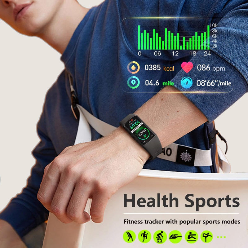 FITVII FINO 2 Slim Fitness Tracker, Smart Watch with Blood Oxygen, Sleep Monitor, 24/7 Heart Rate & Blood Pressure, IP68 Waterproof Health Activity Trackers with Calories Step Counter for Women Men Black