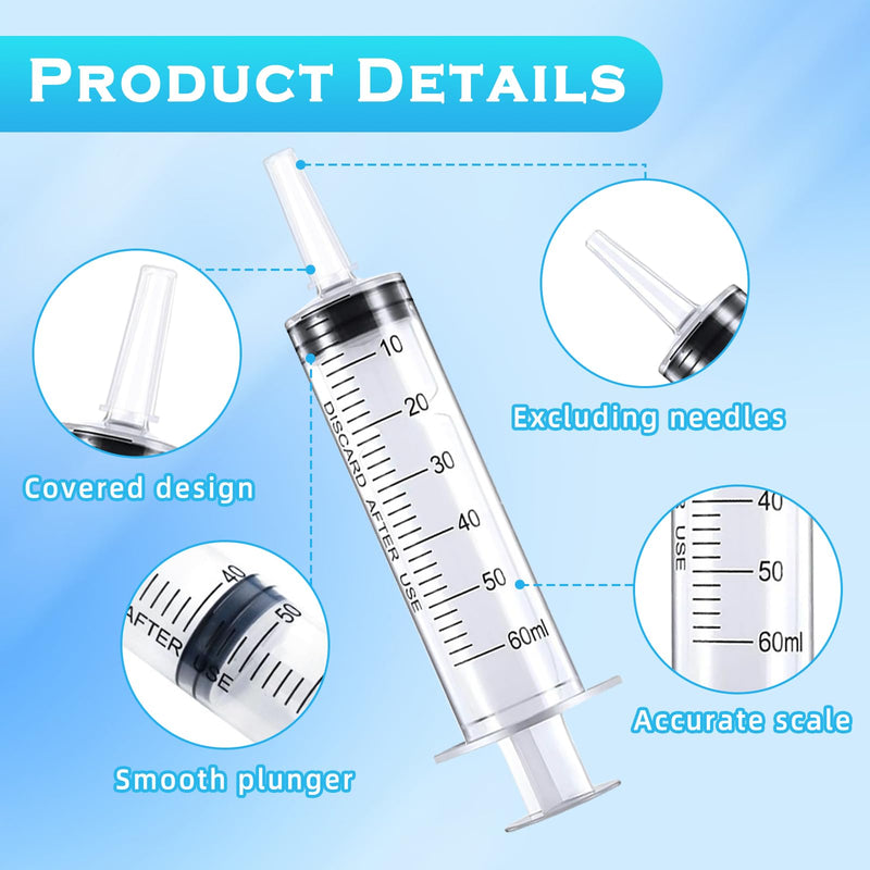 [AUSTRALIA] - TPTGIAR Pack of 8 60 ml Large Syringes, Plastic Syringes, Individually Packed, Dosing Syringe with Cap, Reusable Syrings for Scientific Laboratories, Measurement, Dispensing, Watering, Refill 