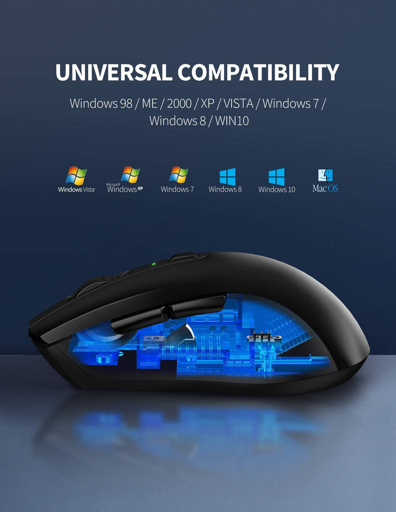 TECKNET Wireless Mouse, 2.4G USB Mouse, Computer Mouse with 6 Level Adjustable DPI , USB Nano Receiver Cordless Mouse for Laptop, Windows, Chromebook, Office PC (Black) black