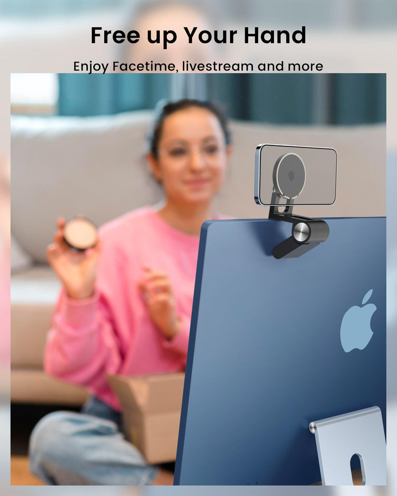 [AUSTRALIA] - SODI Continuity Camera Mount for Desktop Monitor & iMac Compatible iPhone Webcam Mount with Mag-Safe for Mac and Displays, Mac OS Ventura, Work for Facetime, Desk View, Black Matte Black 