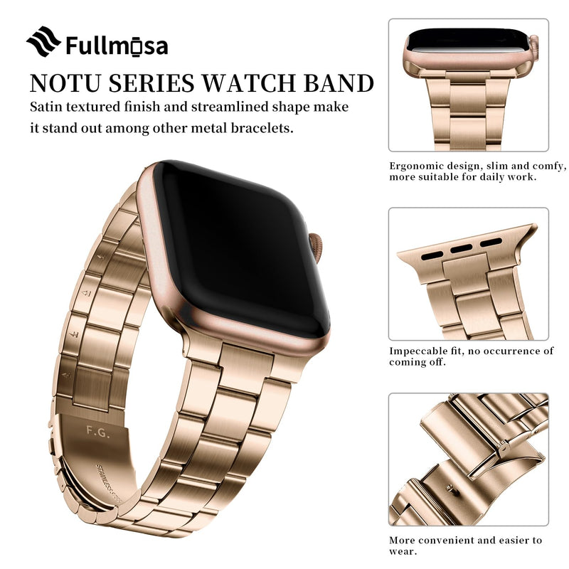 Fullmosa Compatible Stainless Steel Apple Watch Band 41mm/40mm/38mm Blue with Case & Compatible Metal Apple Watch Band with case 41mm/40mm/38mm,Rose Gold
