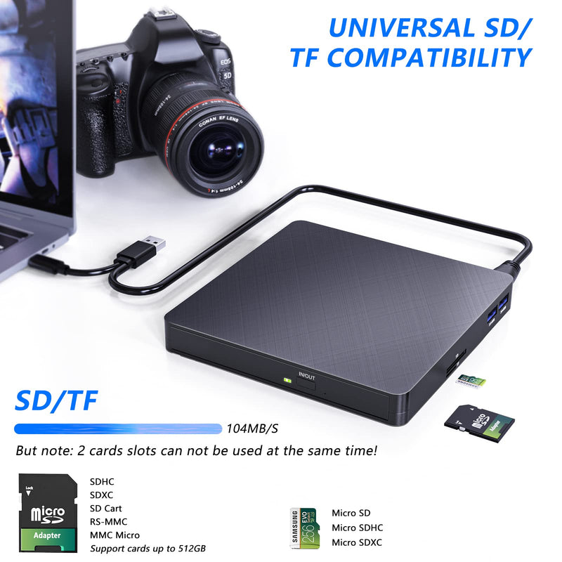 [AUSTRALIA] - HATOKU External CD/DVD Drive for Laptop (USB 3.0 & USB-C): 8X DVD/24X CD Burner Writer - Portable DVD Player for Laptop - Plug & Play External CD Drive for PC Desktop Windows 11 10 8 7 MacOS Linux Black 