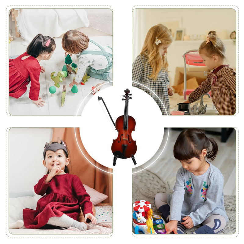 Wooden Miniature Double Bass with Stand Bow and Case Mini Contrabass Mini Musical Instrument Collectible Home Decoration 14X5X1.5CM
