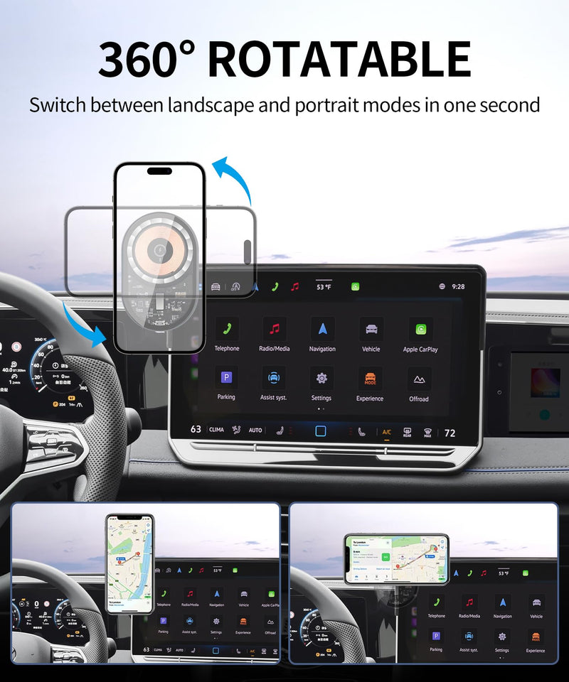 15W Wireless Charger Car Phone Mount for Volkswagen Tiguan 2025-2026 | 15" Screen, VW Magsafe Magnetic Accessories Fast Charging Cell Phone Holder Clip Compatible with iPhone Android, 3D Fit 15-inch for 2025-2026 Tiguan