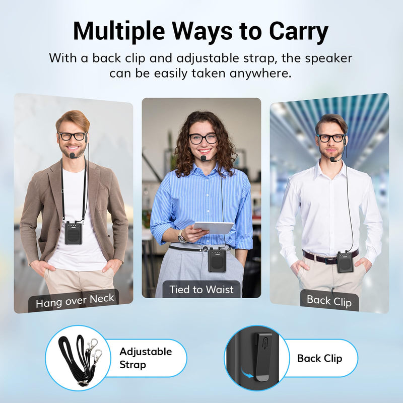 TONOR Portable Voice Amplifier for Teachers, Rechargeable Mini Pa System with 100 cm/3ft Wired Headset Microphone and Waistband, Megaphone Speaker for Classroom, Training, Yoga, Tour Guides K10