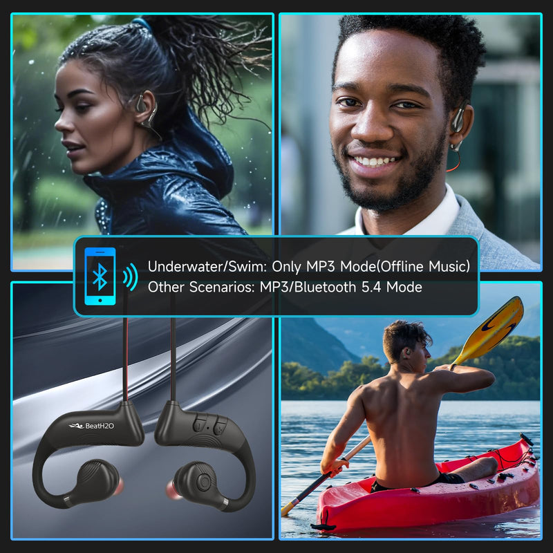 S36 IPX8 Waterproof Earbuds for Swimming, Bluetooth & MP3 Player | 8GB Underwater Headphones with HiFi Sound & Noise-Cancelling, In-Ear Design Wireless Sports Headphones for Swimming
