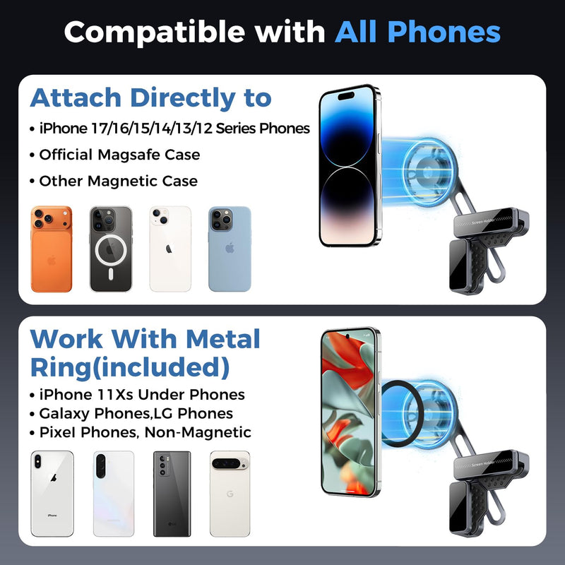 Phone Mount for Tesla, 360° Adjustable Universal Magnetic Car Phone Holders for Tesla Model Y/3/S/X/Cybertruck Screen for iPhone 17/16/15/14/13/12 Series