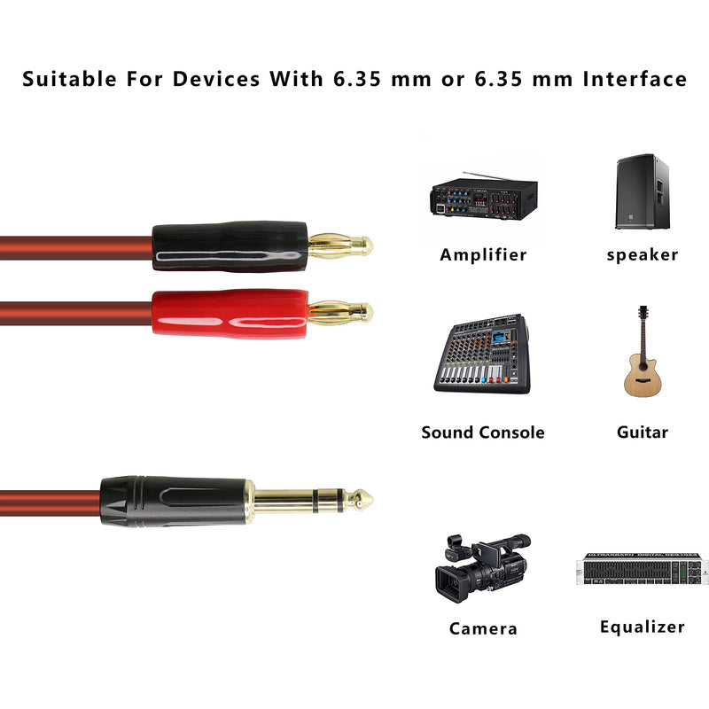 XMSJSIY 6.35mm 1/4 TRS to Banana Plug Speaker Cable, 6.35mm 3 Pole Speaker Cable with 4mm Banana Plug 2pcs OFC HiFi Speaker Wire for DJ Application Guitars Mixer Headphone Jack- (2m) (Pack of 2) 2 meters (Pack of 2)