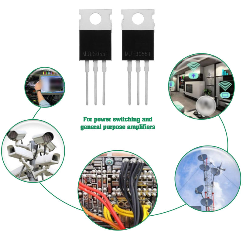 VGOL MJE3055T NPN Transistor TO-220 10A 60V 75W 29 x 9.7mm for Power Circuit and General Purpose Amplifier NPN Semiconductor Switch Black Pack of 20
