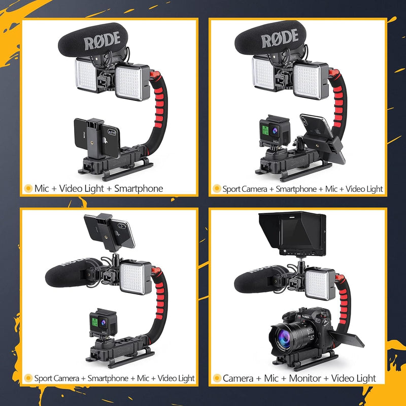 Neotter Camera Smartphone Stabilizer, Handheld Video Grip Rig, Fits for All Camera, Camcorder, DSLR and for All iPhone and Android Smartphones