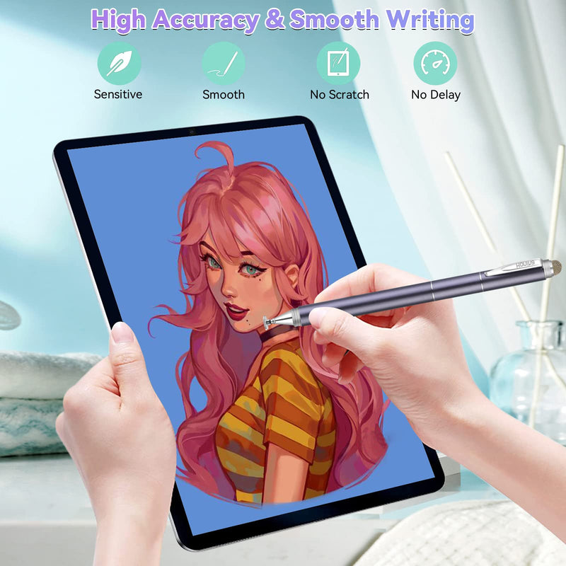 Universal Stylus Pens, Honiha High Precise Disc Stylus Pens for Touch Screens 4 in 1 Touch Screen Pen Capacitive Stylus Compatible with iPad, iPhone, Samsung, Android, Microsoft Tablets- Space Black