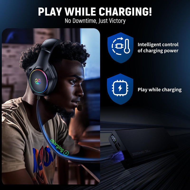[AUSTRALIA] - Tatybo Wireless Gaming Headset for Ps5 Ps4 PC, 2.4GHz USB & Type-C Gaming Headphones, 40Hrs & 7.1 Surround Sound Bluetooth Headphones with Noise Canceling Mic, Wireless Headset for Switch Phone Black 