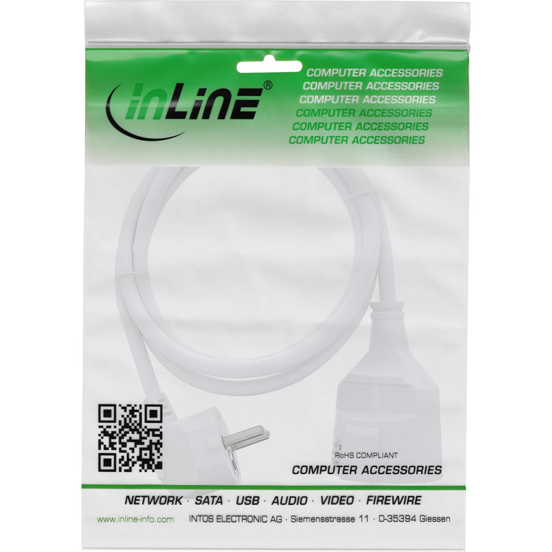 InLine Extension cable, power cable, 1.5 m, earthing contact plug angled/socket, H05VV-F, indoor, increased touch protection, white, 16401U 1,5m
