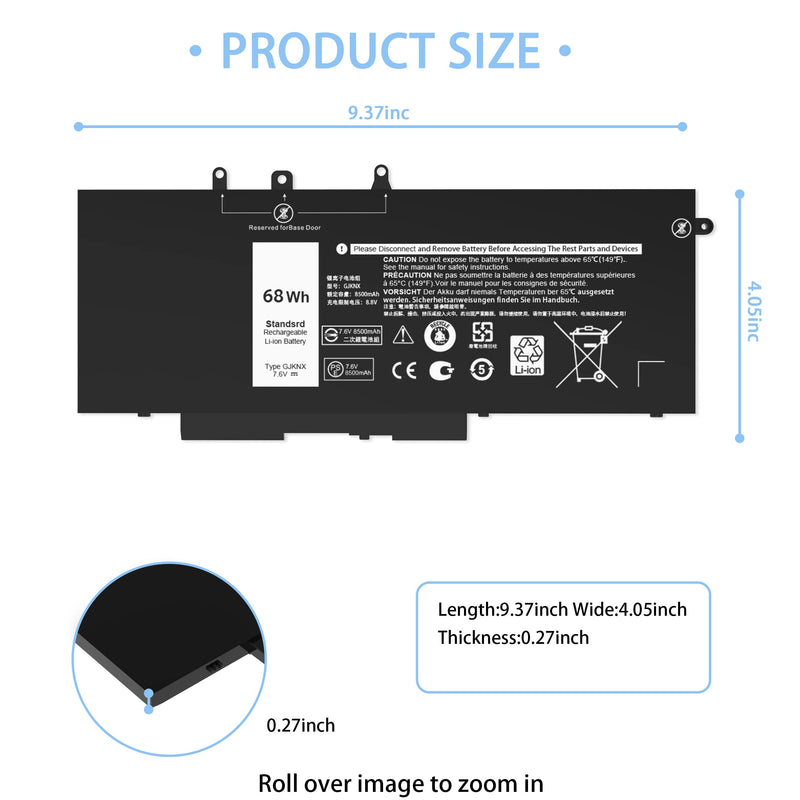 68WH GJKNX Dell Battery Replacement for Dell Latitude 5480 5580 5280 5288 5488 5590 5591 5490 5491 5495 E5480 E5580 E5490 E5590 Precision 15 3520 3530 Series GD1JP DY9NT 5YHR4 451-BBZG 7.6V 4-Cell GJKNX Battery