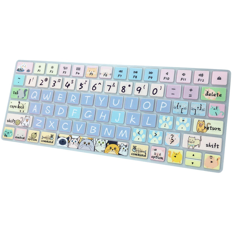 Keyboard Cover Skin for Apple Wireless iMac Magic Keyboard MLA22LL/ A (Model: A1644), Silicone Skin Protector with Pattern & Big Letter Design, US Layout, Cute Cat Model: A1644