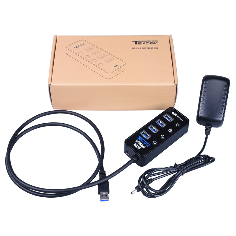 USB 3.0 Hub, Tendak USB Hub with 4 USB 3.0 Data Ports + 1 USB Smart Charging Port and Power Supply Adapter with Individual On/Off Port Switches for PS4 Pro PS4 Slim Xbox One
