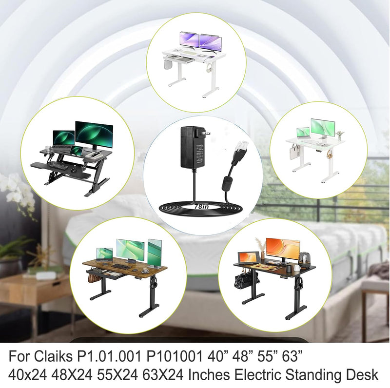 29V Adjustable Desk Power Cord Compatible with Claiks P1.01.001 P101001 40" 48" 55" 63" Inches Electric Standing Desk Adjustable Height Stand up Desk YH-K290018-C Power Supply Charger Replacement