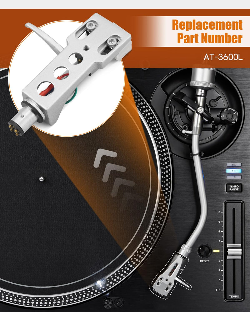 Silver Headshell, AT-3600L Magnetic Cartridge Stylus Fit for Pioneer PLX-1000 PL-518 PL-530 PL-A35 PLX-500 PL-560 PL-200 PL-516 PL-255 PL-200X XL-A700 PL-A45D Silver Headshell