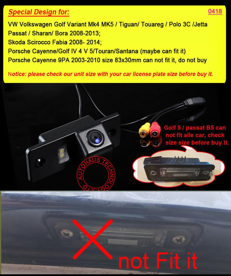 HD Color CCD Waterproof Vehicle Car Rear View Reversing Backup Camera for VW Golf Variant MK4 MK5 Santana Tiguan Touareg Polo Jetta Passat Sharan Bora Skoda Scirocco Fabia Porsche Cayenne 0418=77mm*32mm