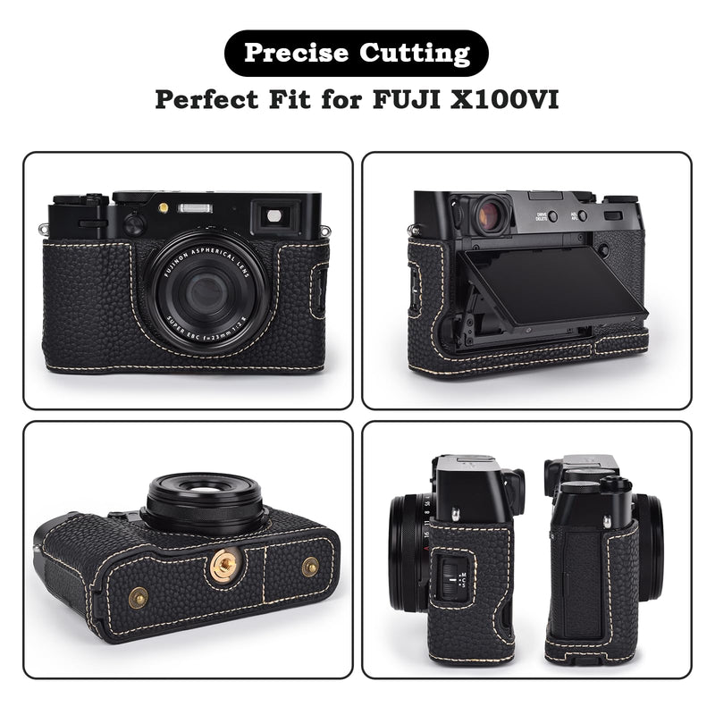 X100VI Case,Camera Half Case for X100VI,PU Leather Camera Case Compatible with X100VI Digital Camera with camera strap - Black