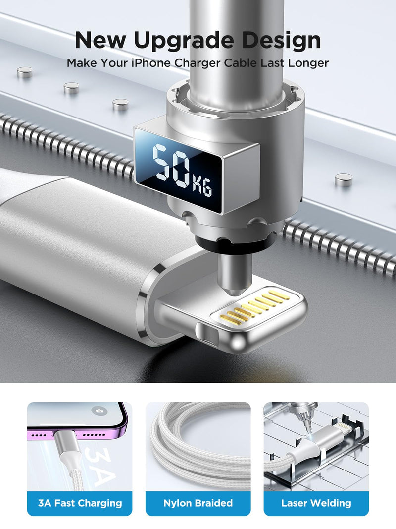 iPhone Charger [Apple MFi Certified] 6FT iPhone Charger Cord Fast Charging USB to Lightning Cable Braided USB iPhone Cable Cord Compatible with iPhone 14 13 12 11 Pro Max XR XS X 8 7 6 Plus SE, iPad iPhone Charger 6FT White