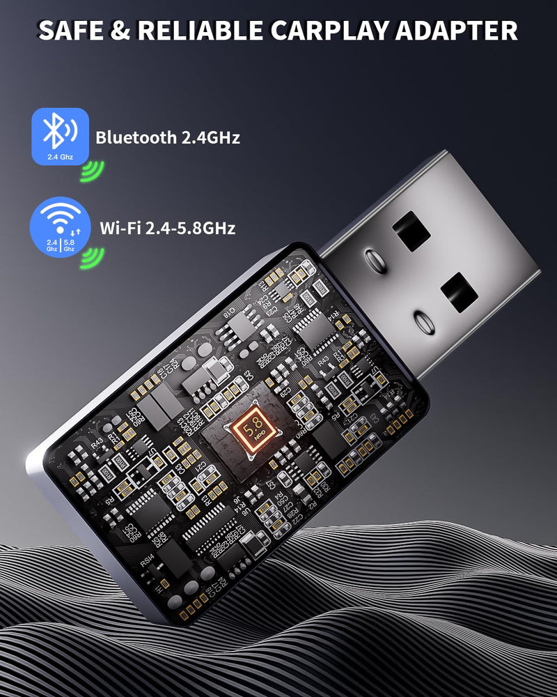 Wireless CarPlay Adapter for Apple iPhone,Compact Design Car Play Adapter Convert Wired Apple CarPlay to Wireless with USB/USB C Port,Plug and Play,Fast and Stable Connection Compatible with iOS 10+
